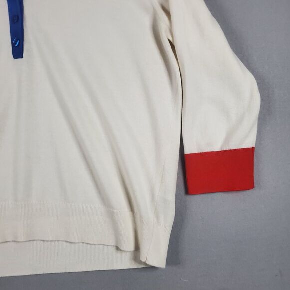 Boden Wiltshire Colorblock V-Neck Sweater Womens US 16/18 Ivory Blue Red - Picture 3 of 11